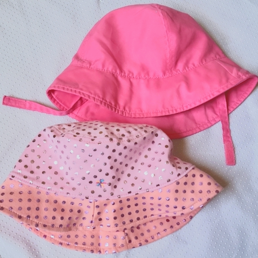 Pink Polka Dot and Solid Pink Kids Hat Set